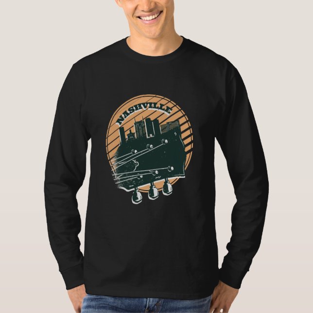 Camiseta Nashville Music Guitar USA Skyline Silhouette Outl (Anverso)