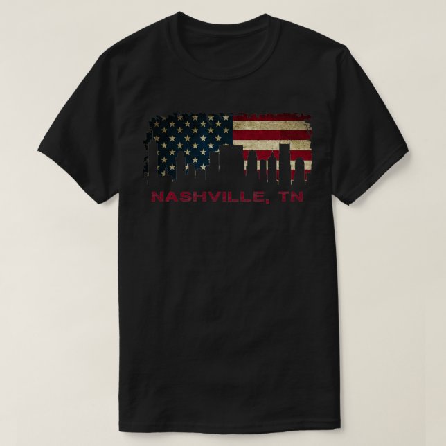 Camiseta Nashville Tennessee City Skyline Art USA Flag Prou (Diseño del anverso)