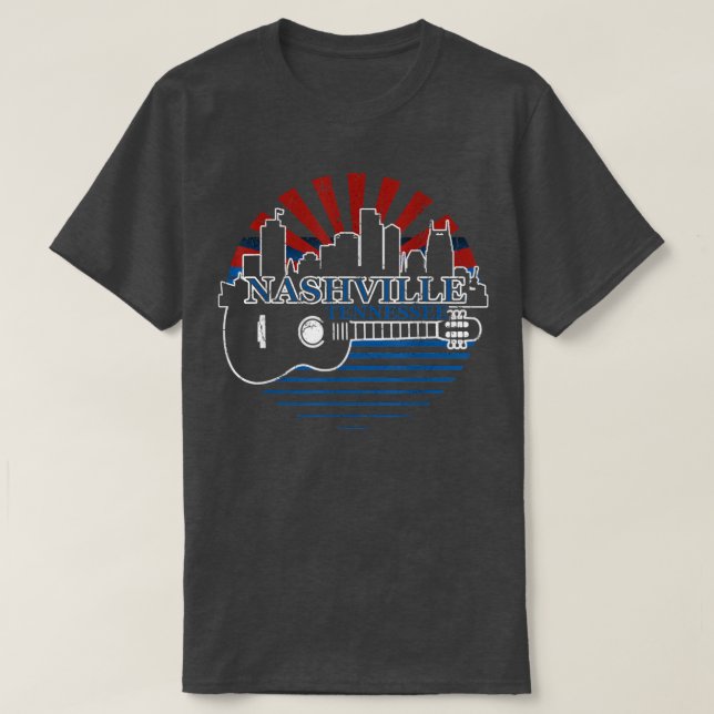 Camiseta Nashville Tennessee Skyline Retro Country Music  (Diseño del anverso)