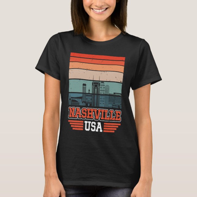 Camiseta Nashville USA Retro Vintage Sunset Skyline Nashvil (Anverso)