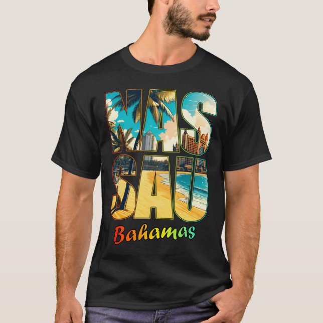 Camiseta Nassau Bahamas Beach Paradise Sunny Palm T-Shirt (Anverso)