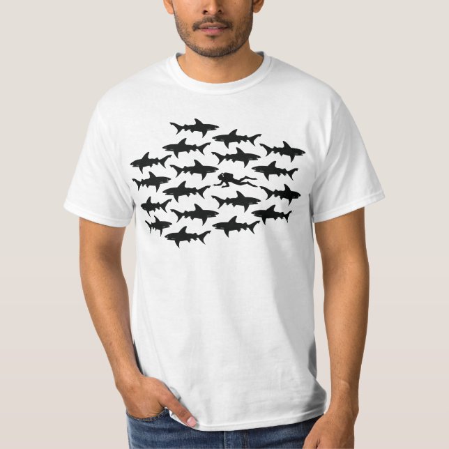 Camiseta Natación del buceador con los tiburones (Anverso)