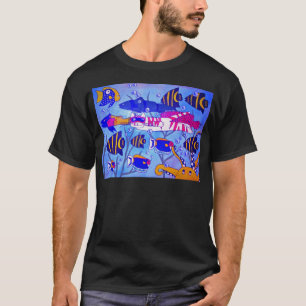 Camiseta Natación del gato con los pescados
