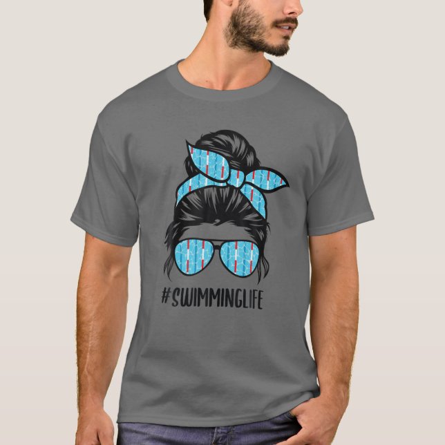 Camiseta Natación Vida Natación Mamá Messy Bun Hair Natació (Anverso)