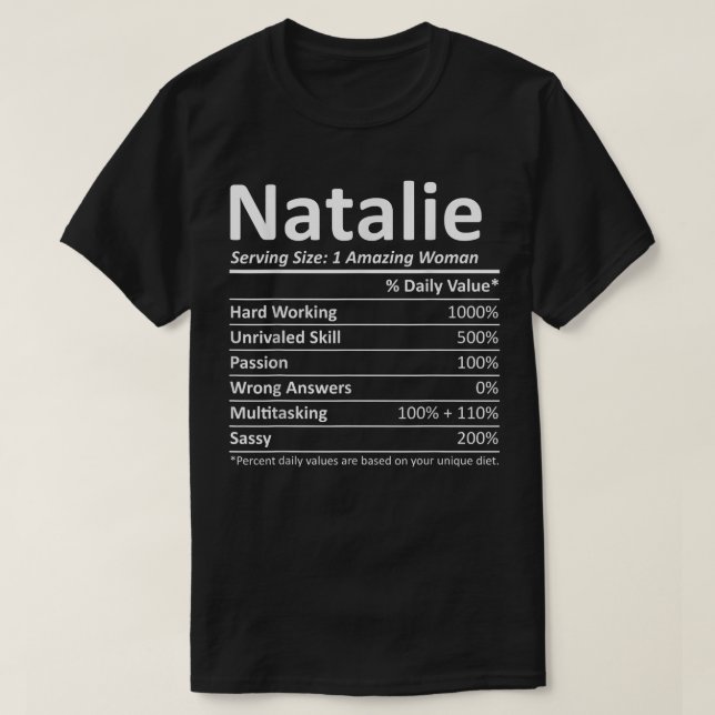 Camiseta NATALIE Nutrición Nombre personalizado Graciosa Ch (Diseño del anverso)