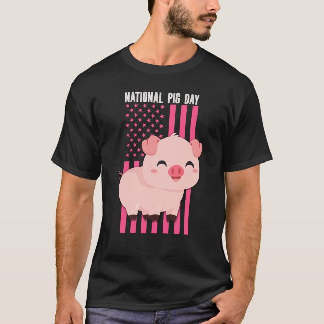 Camiseta National cute Pig Day American Flag Pink for Girls (Anverso)