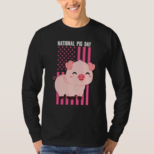 Camiseta National cute Pig Day American Flag Pink for Girls (Anverso)
