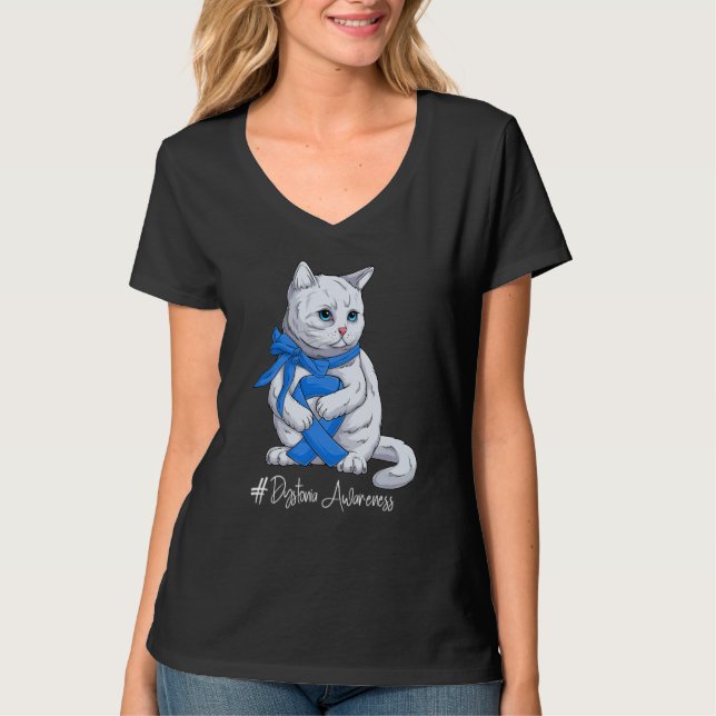 Camiseta National Dystonia Awareness Month Blue Ribbon Cute (Anverso)