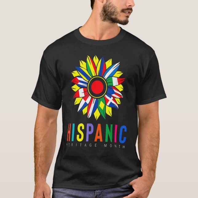 Camiseta National Hispanic Heritage Month Latino Flags Sunf (Anverso)