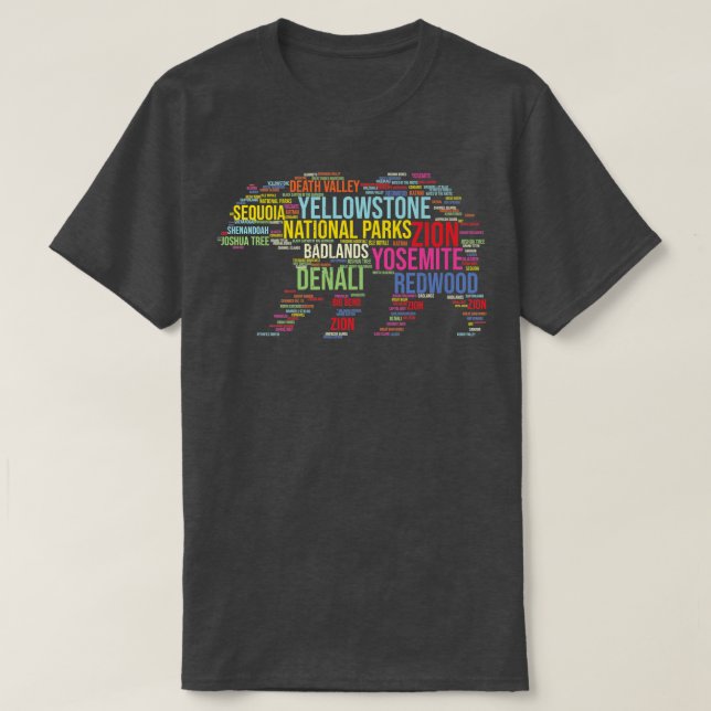 Camiseta National Parks USA List Word Cloud Bear Camping &  (Diseño del anverso)