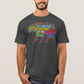 Camiseta National Parks USA List Word Cloud Bear Camping &