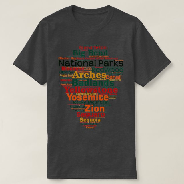 Camiseta National Parks Word List Cloud Camping Hiking Men  (Diseño del anverso)