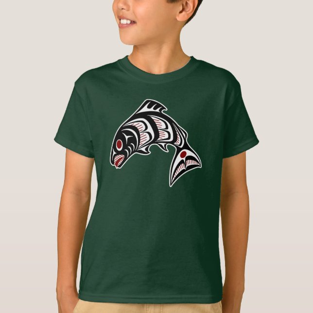 Camiseta Native American Red Black White Haida Art Salmon (Anverso)