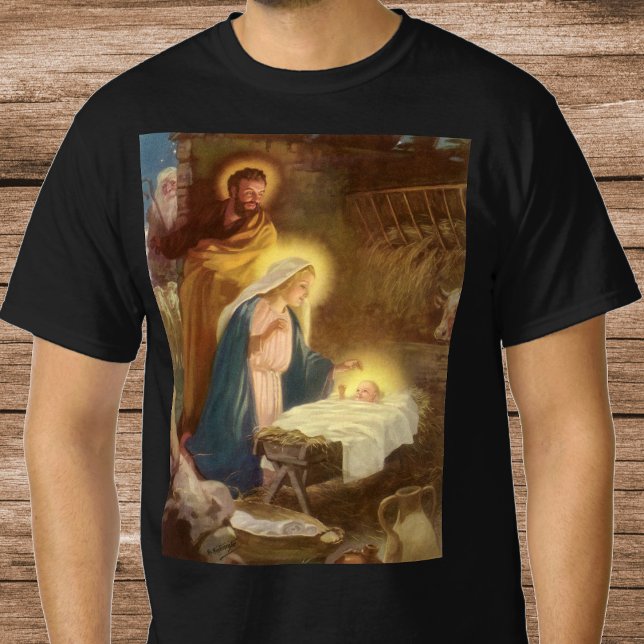 Camiseta Natividad navideña vintage, Mary Joseph Baby Jesus (Subido por el creador)
