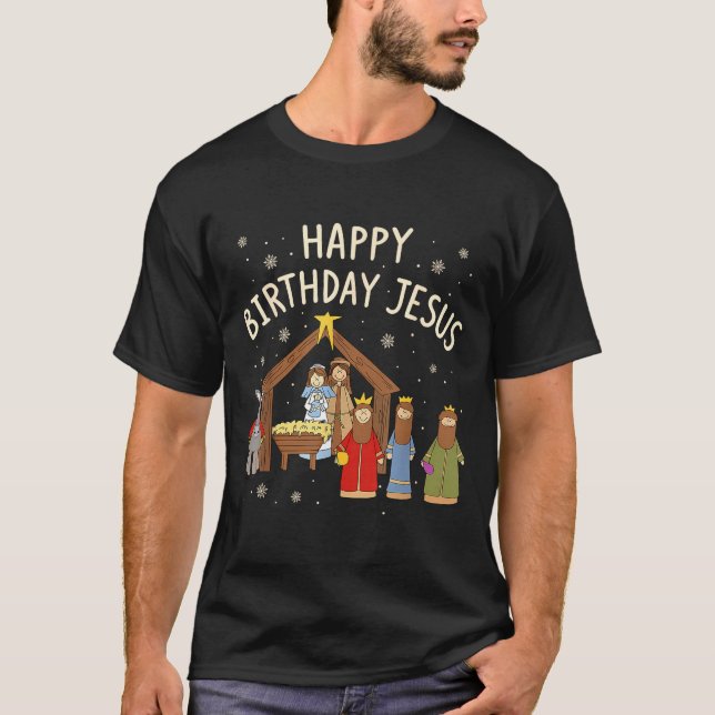 Camiseta Nativity Happy Birthday Jesus Christmas Christian  (Anverso)