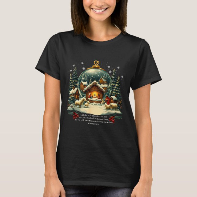 Camiseta Nativity Ornament Christmas Scene Matthew 1_21  (Anverso)