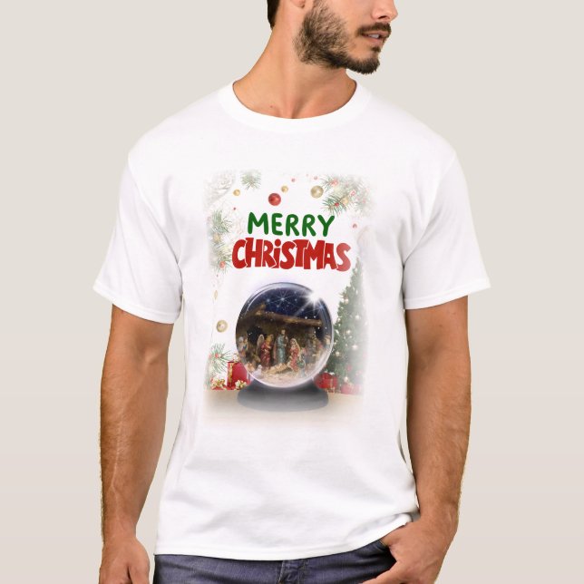 Camiseta Nativity Scene in Christmas Snow Globe (Anverso)