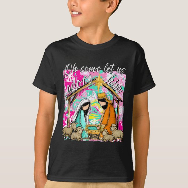 Camiseta Nativity Scene Oh Come Let Us Adore Him Christmas  (Anverso)