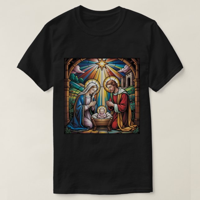 Camiseta Nativity Stained Glass Art – Holy Family Christmas (Diseño del anverso)