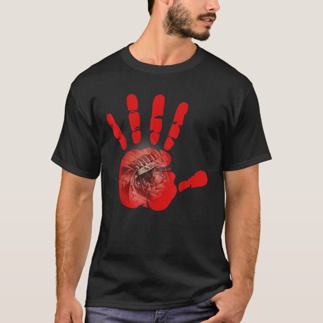 Camiseta Nativo Americano Indígena Red Hand Indian BloBlood (Anverso)