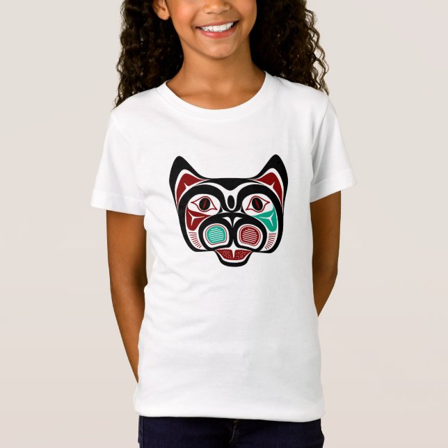 Camiseta Nativo americano Rojo Blanco Negro Haida Kitty (Anverso)