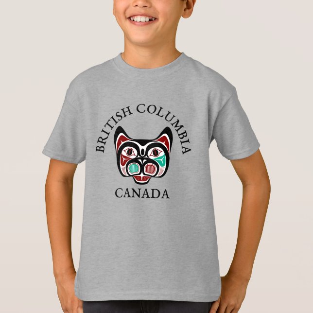 Camiseta Nativo Americano Rojo Negro Verde Haida Arte Kitty (Anverso)