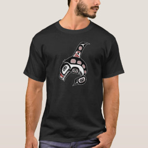 Camiseta Nativo de ballena blanco negro rojo Haida