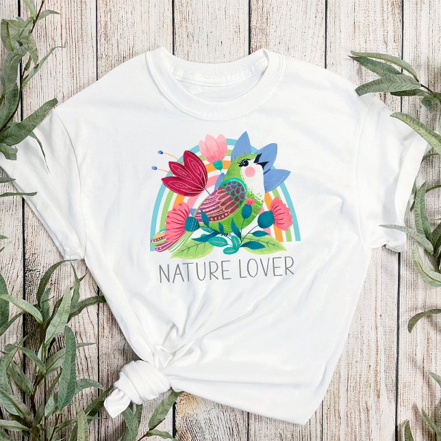 Camiseta Naturaleza Amante acuarela Flores de pájaro Arcoir (Subido por el creador)
