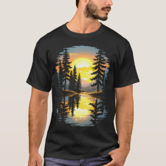 Camiseta Naturaleza Árboles Reflexión Atardecer Bosque Al A