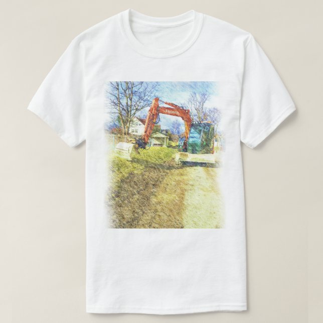 Camiseta naturaleza de excavadora y una casa (Diseño del anverso)