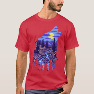 Camiseta Naturaleza de la silueta lobo paisajes de la luna