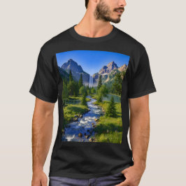 Camiseta Naturaleza Montañas Cascada Río Árboles Flores