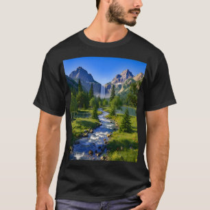 Camiseta Naturaleza Montañas Cascada Río Árboles Flores