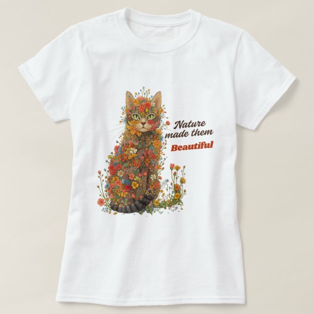 Camiseta Nature Made Them Beautiful Floral Cat T-Shirt (Diseño del anverso)