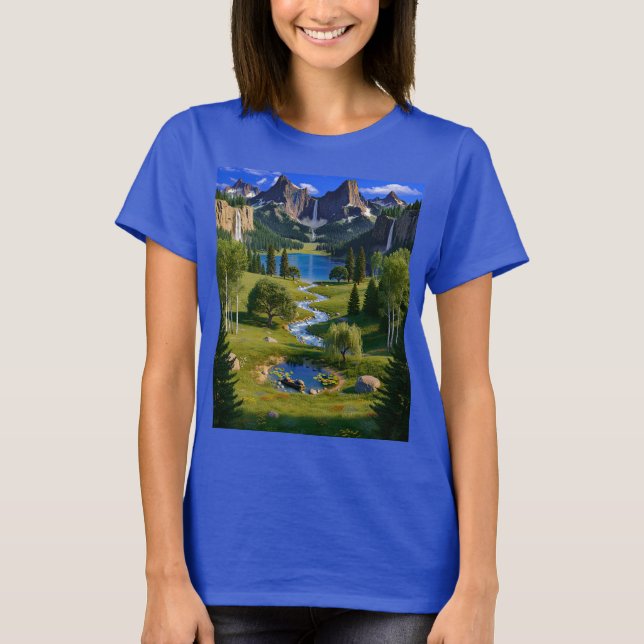 Camiseta Nature Scene Mountains Waterfalls Lake Stream Pond (Anverso)