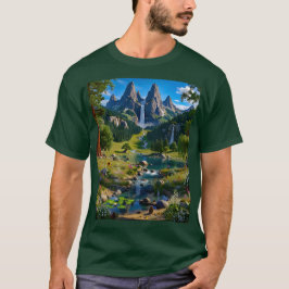 Camiseta Nature Scene Mountains Waterfalls Trees Lake Pond