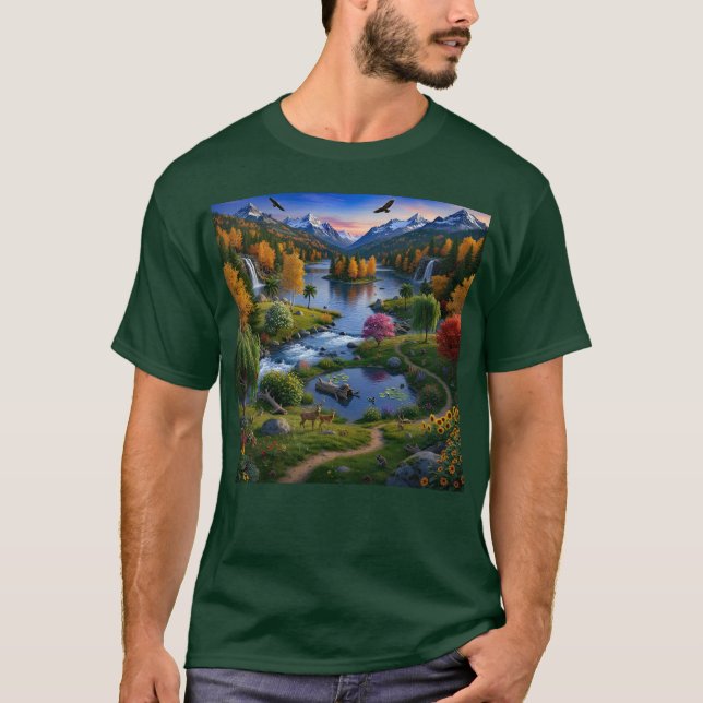 Camiseta Nature Wilderness Scenery Mountains Waterfalls (Anverso)