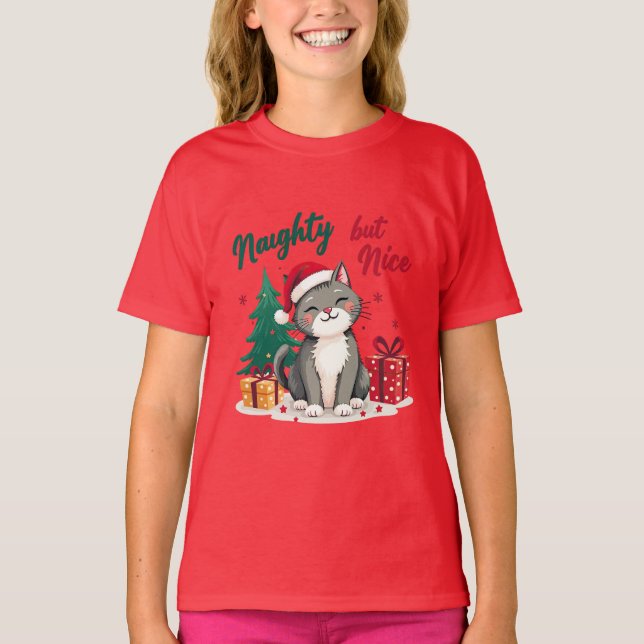 Camiseta Naughty But Nice Cat Christmas T-shirt (Anverso)