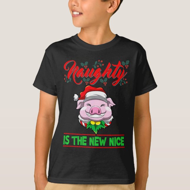 Camiseta Naughty Is The New Nice Christmas Santa Xmas Premi (Anverso)