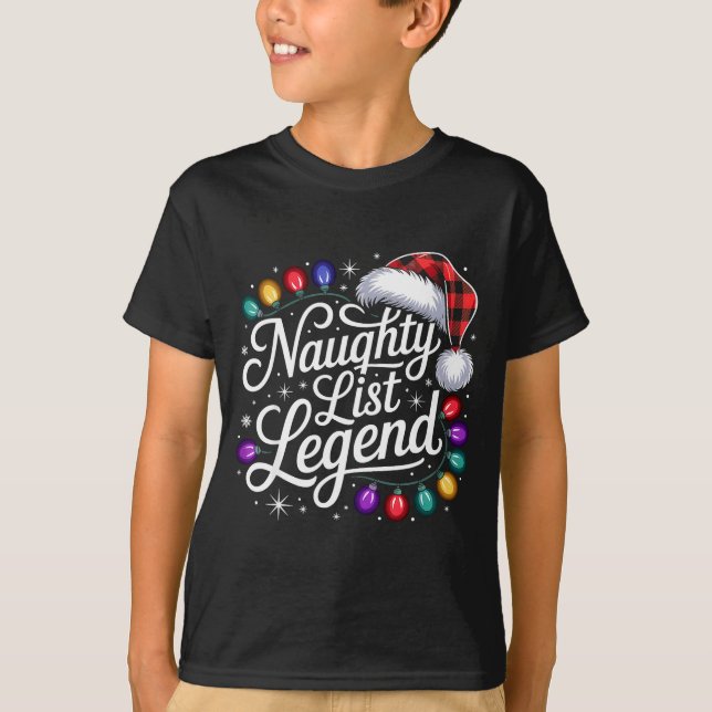 Camiseta Naughty List Legend Xmas Lights Buffalo Plaid Red  (Anverso)