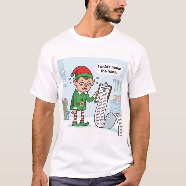 Camiseta Naughty List Overload – Elf Accountability Tee (Anverso)
