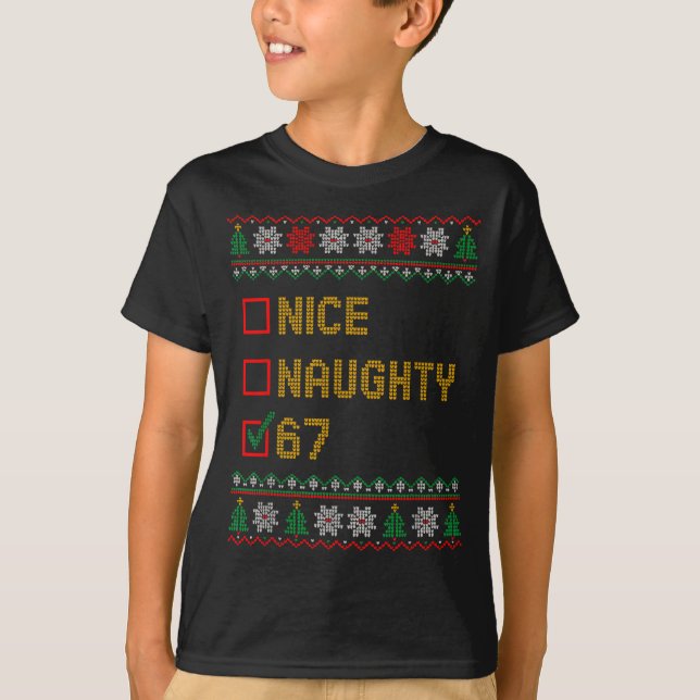 Camiseta Naughty Nice 6 7 Funny Brainrot Meme Ugly Xmas Six (Anverso)