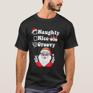 Camiseta Naughty Nice Groovy Navidades List Hippie Santa Cl