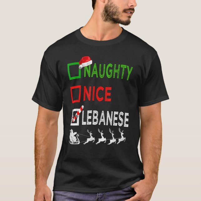Camiseta Naughty Nice Lebanese Christmas Pajamas Santa Hat  (Anverso)
