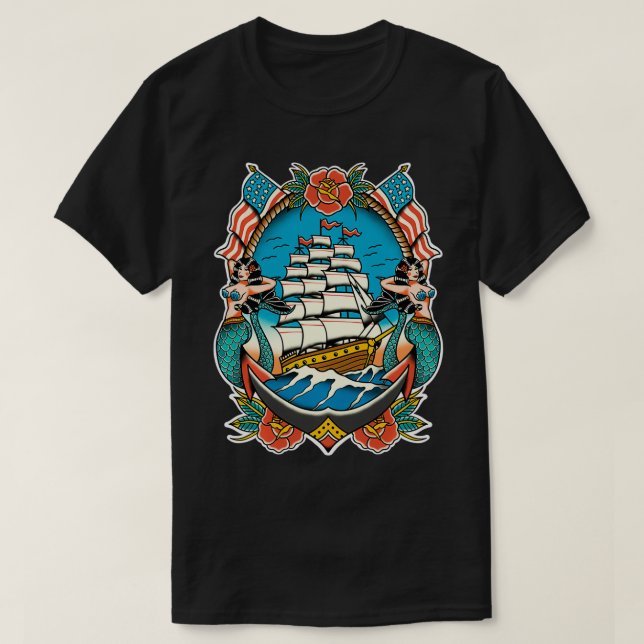 Camiseta Nauta barco Sirenita Anchor Americano Tradicional (Diseño del anverso)