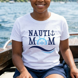 Camiseta Nauti Mom Azul Cumpleaños Temático Náutico para Pa