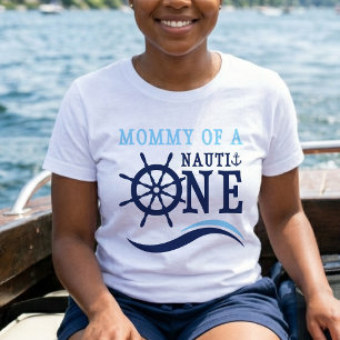 Camiseta Nauti One Náutico Cumpleaños 1 Azul Timón Padre