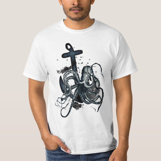 Camiseta náutica del octupus y del ancla (Anverso)