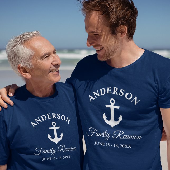 Camiseta Nautical Anchor Family Reunion Naval Azul (Choose from a variety of shirt colors and styles)