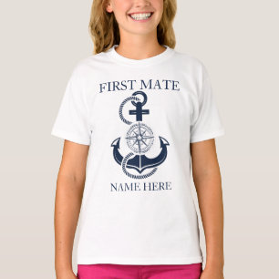 Camiseta Nautical First Mate Bot Name Blue Anchor